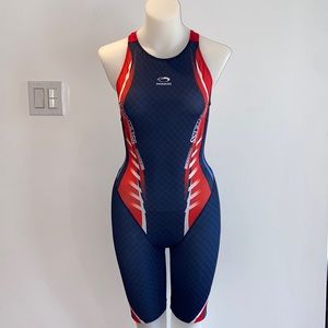 NWT * Navy & Orange One Piece Sports Swimsuit